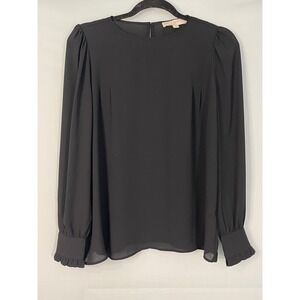 LOFT Black Long Sleeve Sheer Ruffle Cuff Blouse Top Women's XS